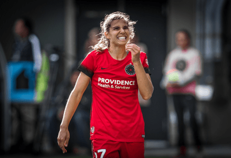 Tobin Heath, of the Portland Thorns, smiling infectiously.